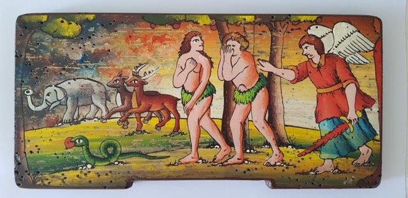 Bemalte Bienenstockstirnbretter - Die Vertreibung aus dem Paradies