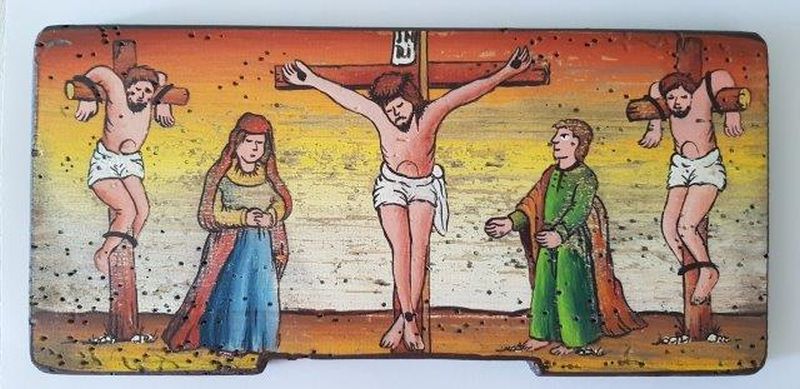 Bemalte Bienenstockstirnbretter - Die Kreuzigung