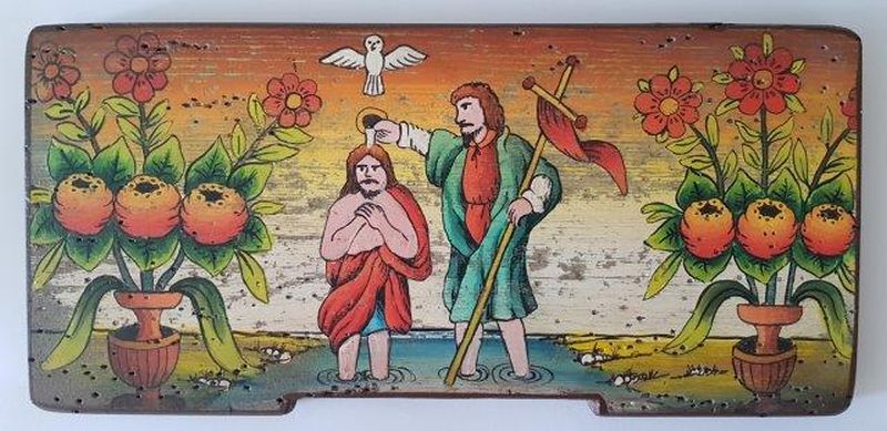 Bemalte Bienenstockstirnbretter - Die Jesustaufe