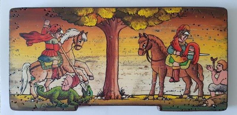 Bemalte Bienenstockstirnbretter - Heilige Georg und Martin