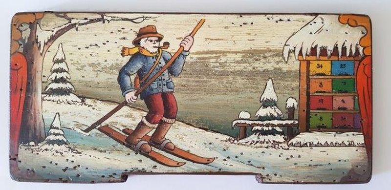 Bemalte Bienenstockstirnbretter - Skifahrer