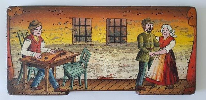 Bemalte Bienenstockstirnbretter - Zwei Tanzer