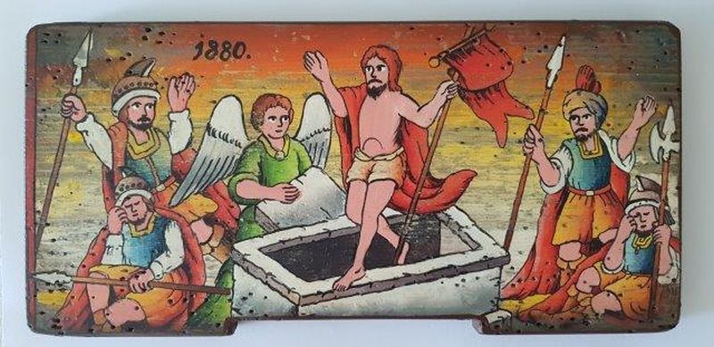 Bemalte Bienenstockstirnbretter-die Auferstehung Jesu