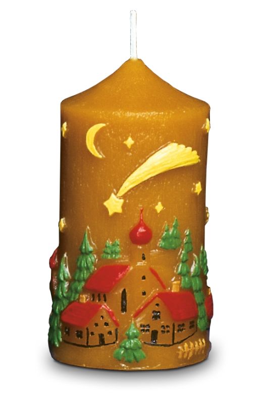 Kerze mit Winterlandschaftsmotiv