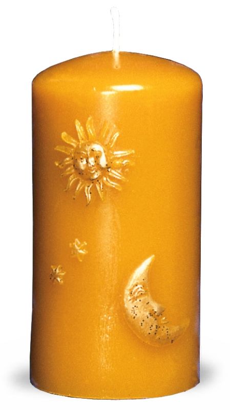 Kerze mit Sonne, Mond, Sterne