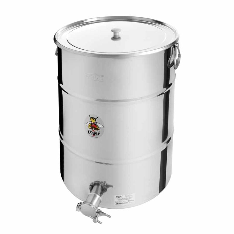 Abfüllbehälter 100 kg, Hahn aus Edelstahl,  Auflagedeckel